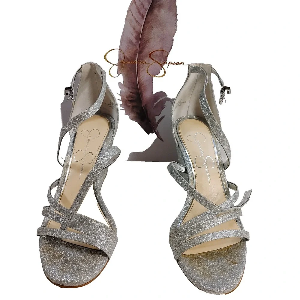 Jessica Simpson Callyia Women Size 6M Shoe Silver Flash Shimmer Metallic Wedge
